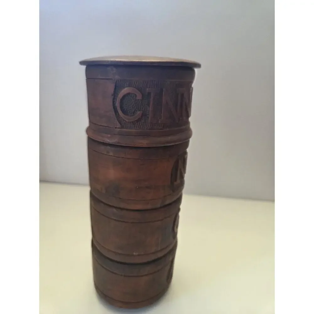 Vintage TreenwWooden Stackable Spice Tower - 4-Piece Set